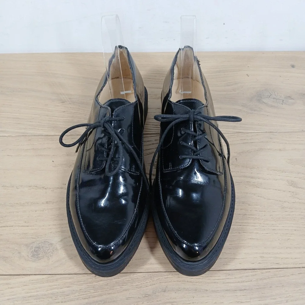 Nine West Barbieri Loafers Womens 9.5M Black Patent Platform Lace Up